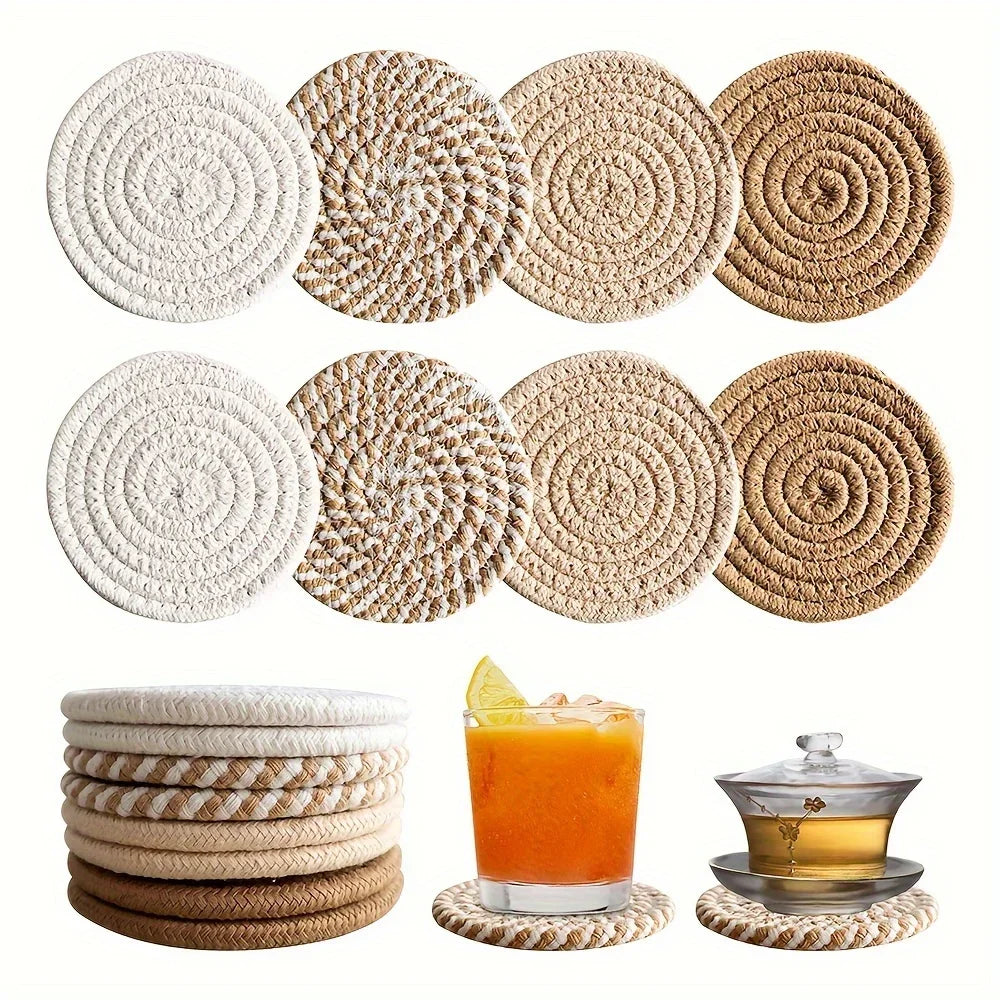 4pcs Absorbent Drink Coasters, Minimalist Cotton Fabric Coasters with Non-Woven Lining for Coffee Table Home Decor