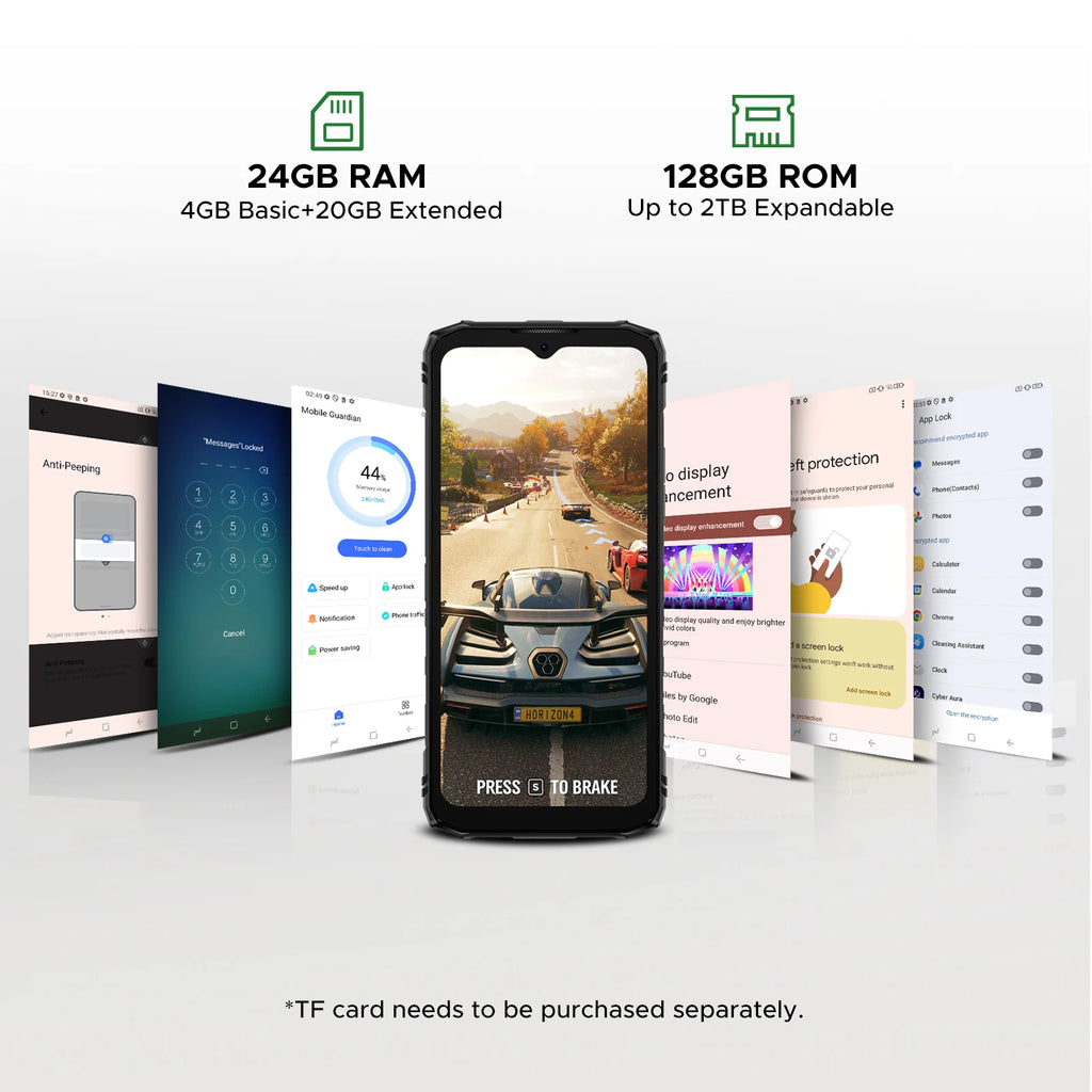 DOOGEE Blade10 Energy Rugged Phone Ultra-thin 6.5'' Screen 6150mAh Battery 24GB RAM(4GB+20GB) 128GB ROM Android 15 Smartphone