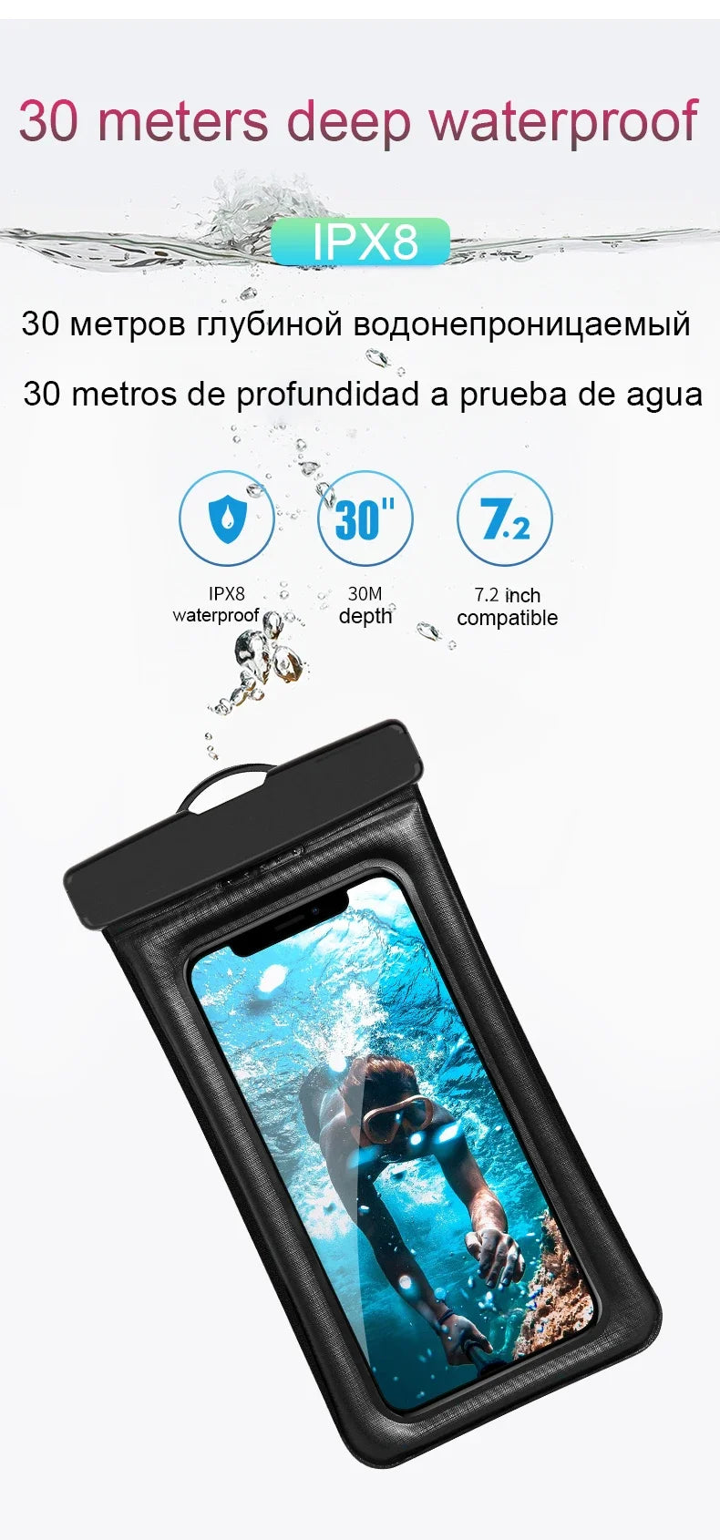 PVC Transparent Waterproof Phone Pouch Luminous Touchscreen Dry Bag with Seal Lock for Swimming Diving Hot Spring Rafting