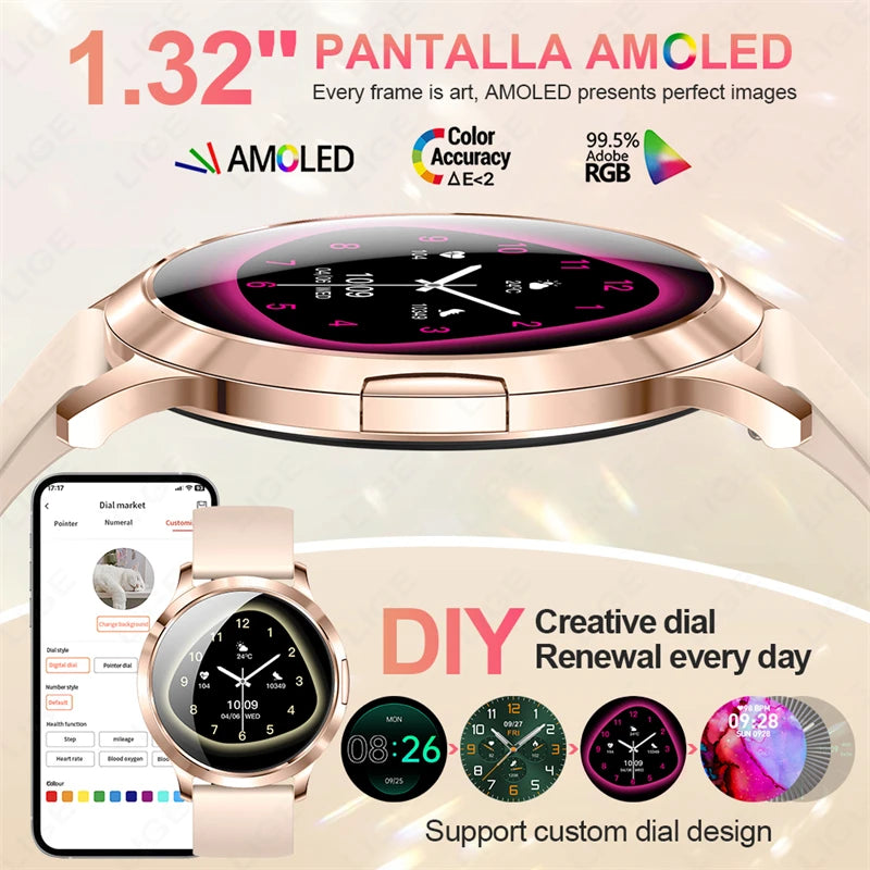 LIGE 2025 Ultra-thin AMOLED Screen Smart Watch Women Sport Fitness Bracelet Custom Watch Face Bluetooth Call Luxury Smartwatch