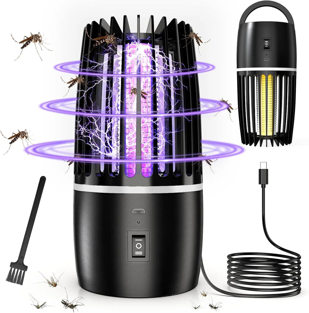 2 in 1 Electric Fly Catcher USB Rechargeable Portable Bug Zapper with Night Light 360° Attract for Indoor Outdoor Trip Camping