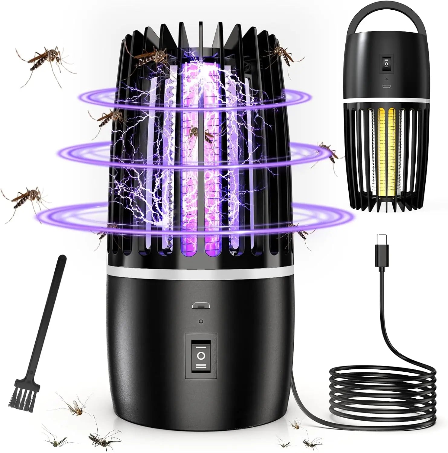2 in 1 Electric Fly Catcher USB Rechargeable Portable Bug Zapper with Night Light 360° Attract for Indoor Outdoor Trip Camping