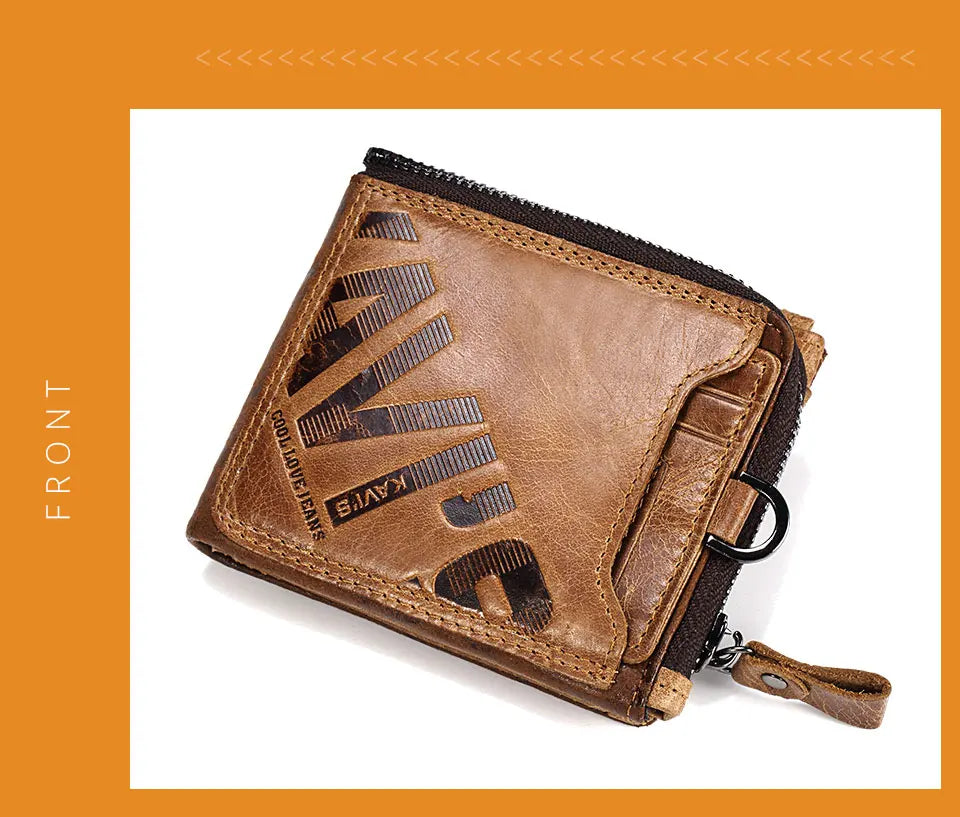 KAVIS Crazy Horse Leather Men Wallets Vintage Cowboy Travel Wallet Card Holder Fashion Coin Purse for Women with Extenal Cardbag