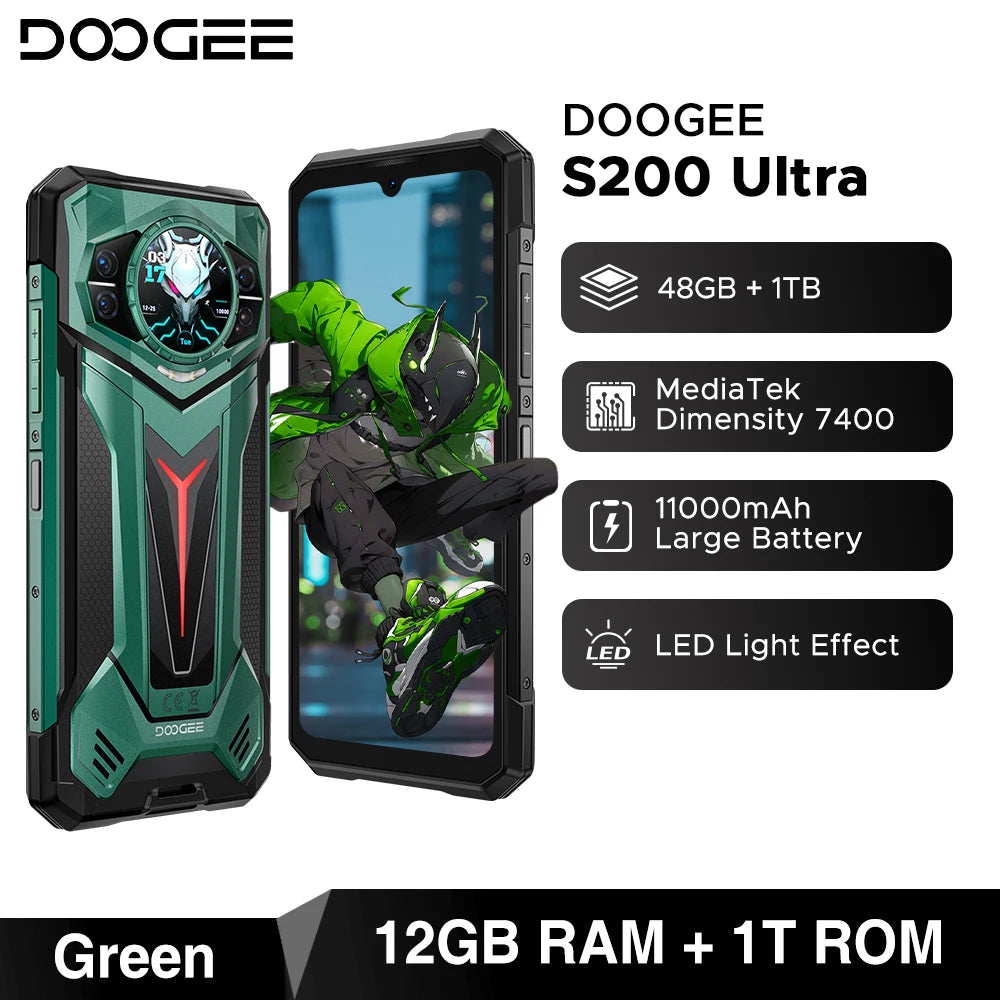 World Premiere DOOGEE S200 Ultra Rugged Phone 48GB+1TB Dimensity 7400 6.72” FHD+120Hz Screen 11000mAh Battery 66W NFC Smartphone
