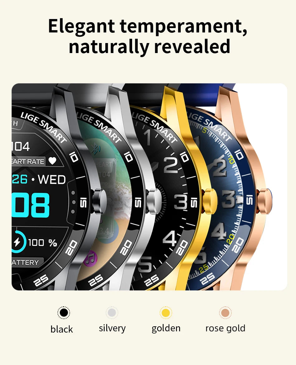 LIGE Smart Watch Men 2026 Full Touch Screen New Heart Rate Monitor IP68 Waterproof Sport Fitness Watch Bluetooth Call Smartwatch