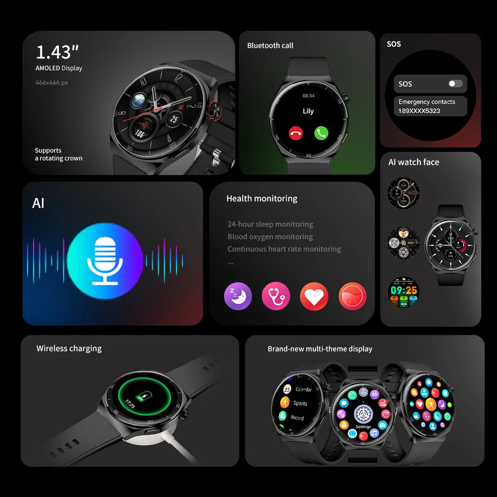 Aurafit Smartwatch NEXA 2/AM05 Bluetooth Chamada, Tela AMOLED 1.43", IP68, Monitor Cardíaco e SpO2, Bateria 300mAh metal de luxo
