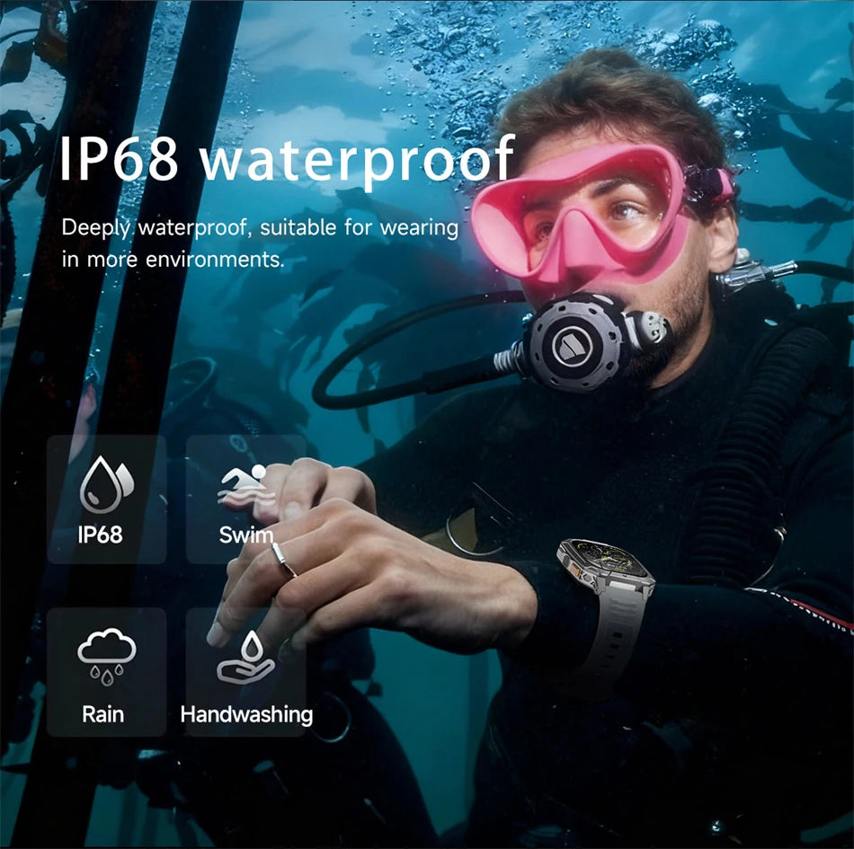 Upgrade 1400 mAh Battery Military Grade Smart Watch Men IP68 Waterproof 100+ Sports Modes Bluetooth Call AMOLED HD Smartwatches