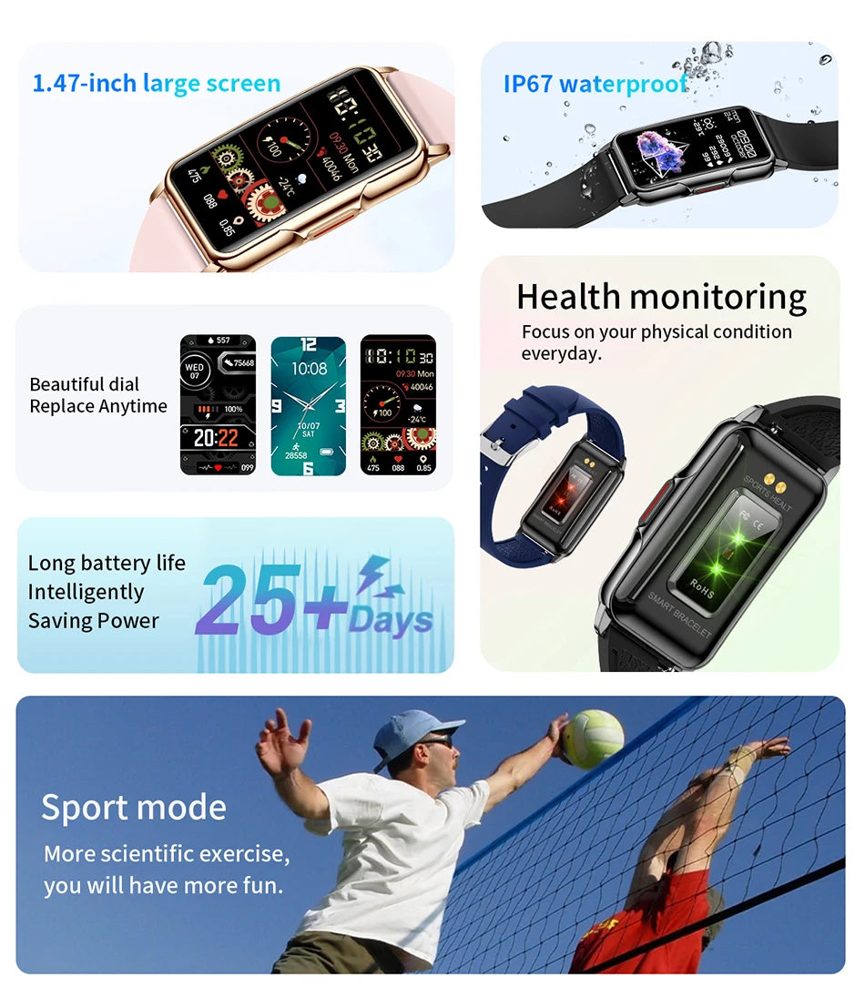 LIGE Smart Watch Women Full Touch Screen Bluetooth Call IP67 Waterproof Sports Fitness Tracker Smartwatch Women
