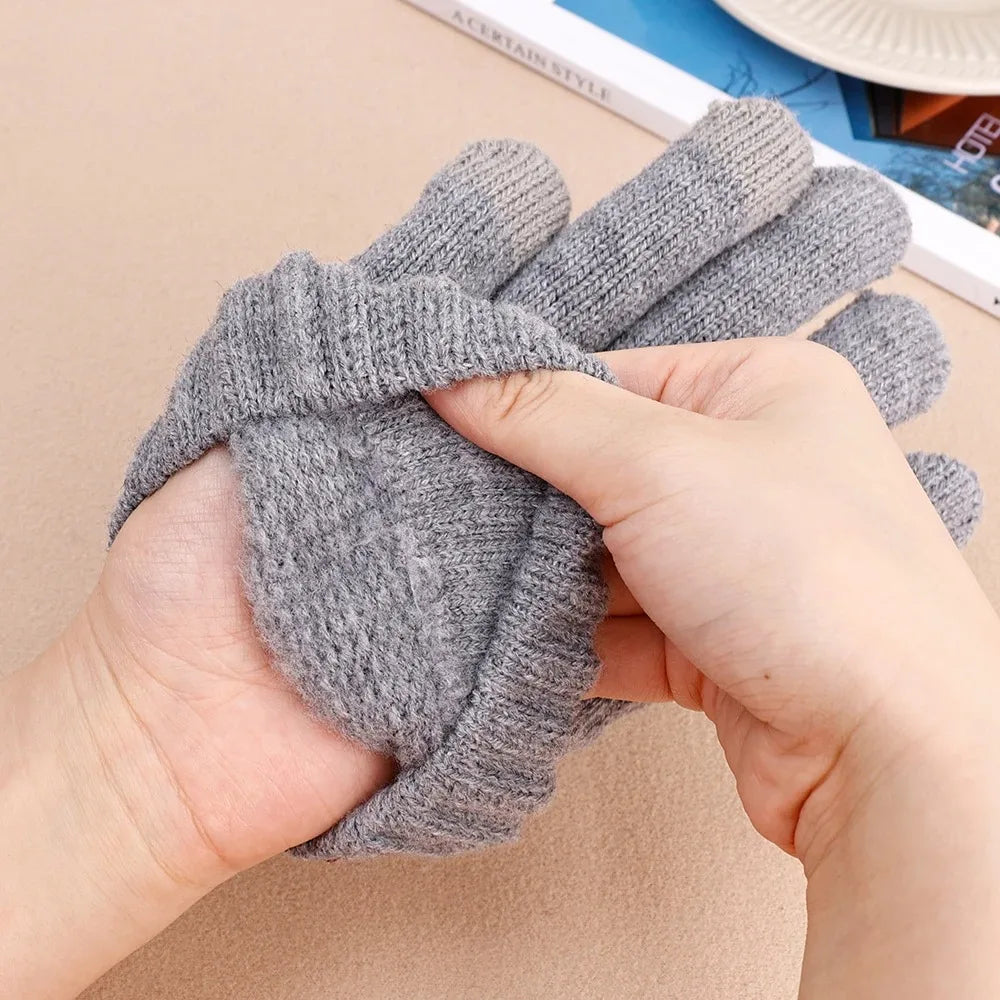 New Men's Warm Full Finger Gloves Winter Touchscreen Plus Fleece Gloves Men Women Thickening Wool Knitted Cycling Driving Gloves
