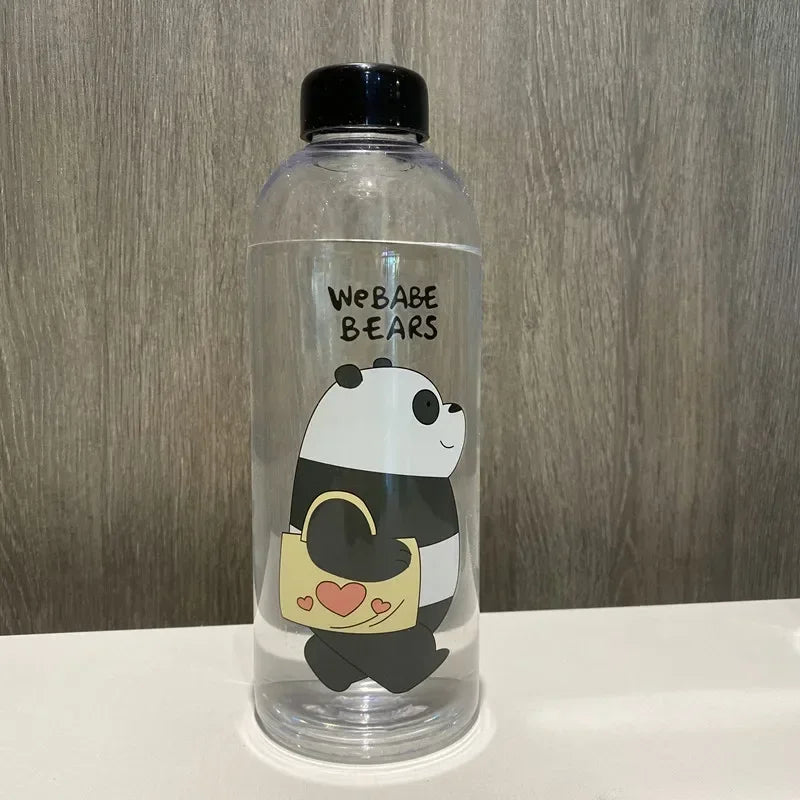 1000ml Water Bottles Cute Panda Bear Cup with Straw Transparent Cartoon Water Bottle Drinkware Frosted Leak-proof Protein Shaker