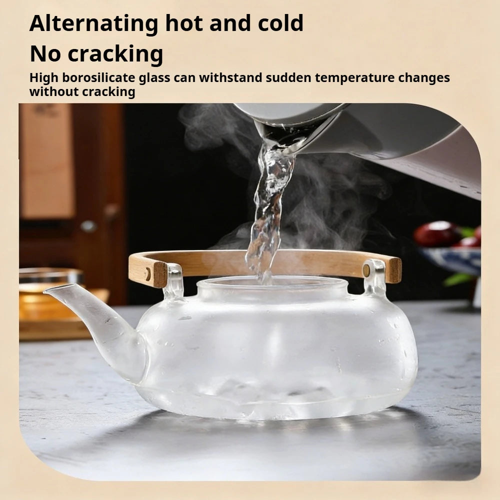 1000ML Glass Teapot with Removable Filter Stovetop Safe Heat Resistant Clear Tea Maker Water Kettle for Loose Leaf Blooming Tea