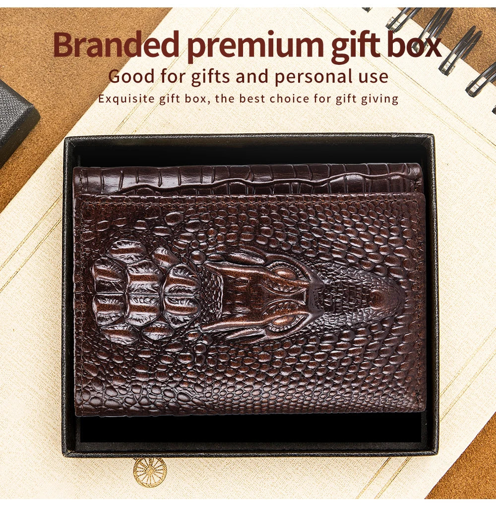 100%Leather men's wallet, leather short multi card bag, leather men's wallet, crocodile patterned wallet