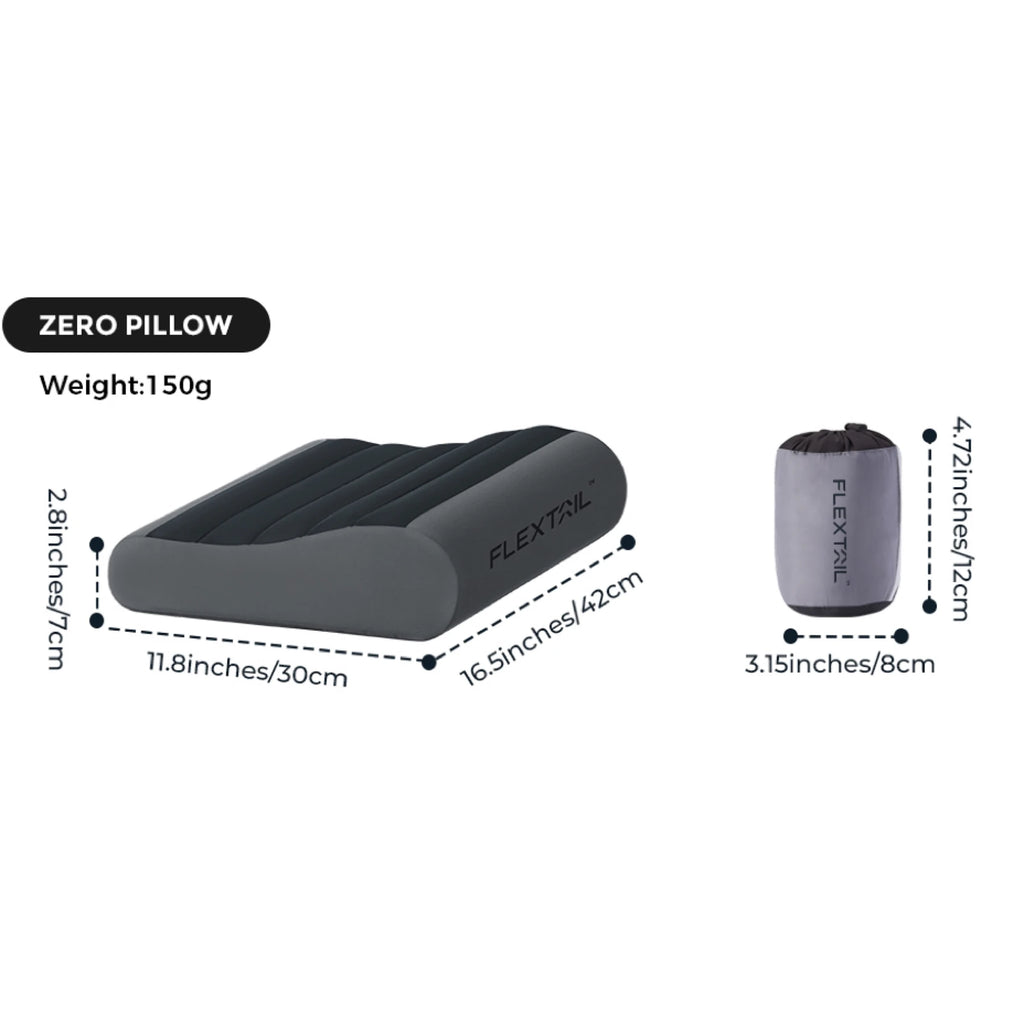 FLEXTAIL ZERO PILLOW&ZERO PILLOW SE - Camping Pillow, Inflatable Pillow with Elastic Strap, Ergonomic Design,Two Height Options