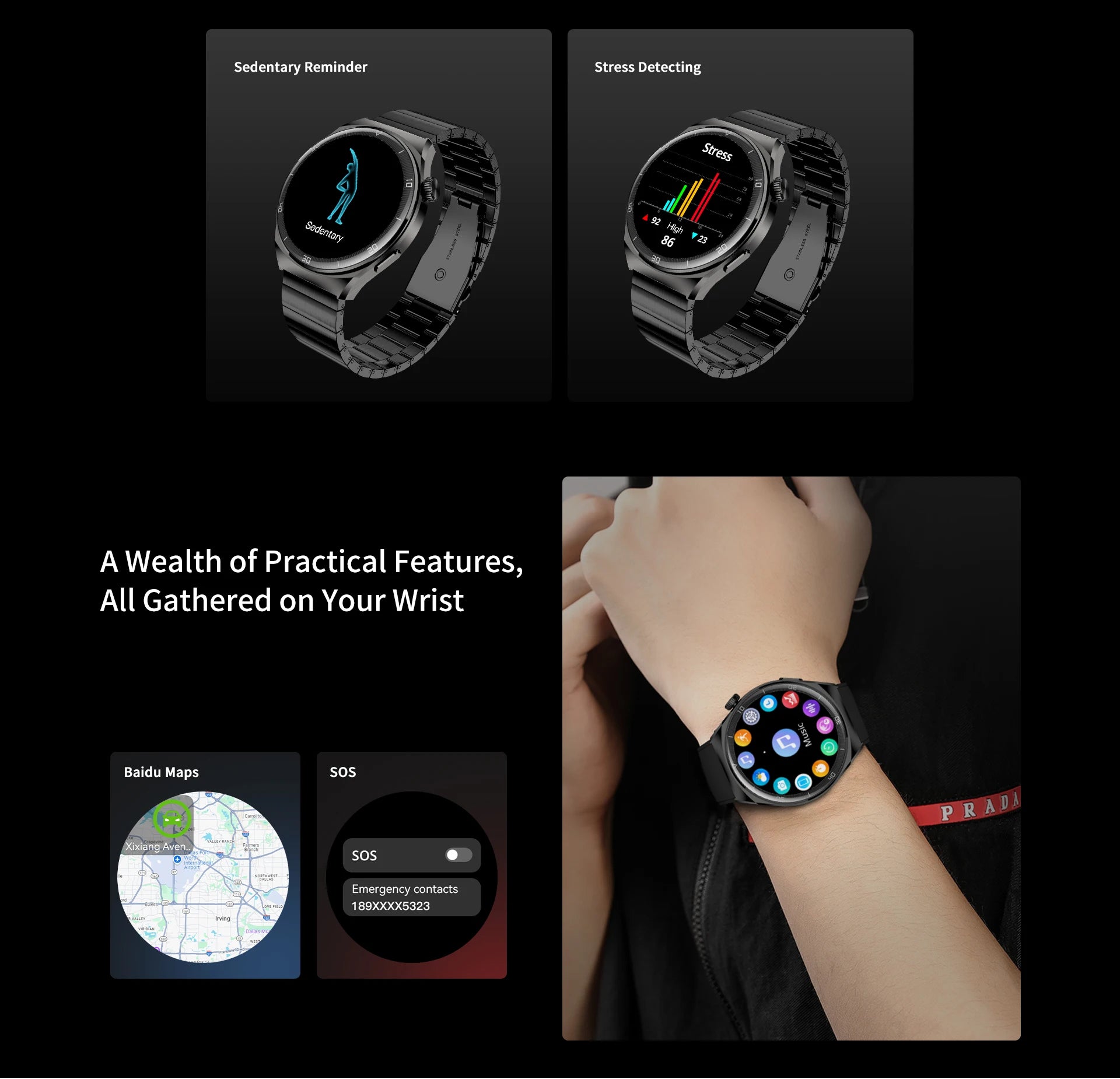 Aurafit Smartwatch NEXA 2/AM05 Bluetooth Chamada, Tela AMOLED 1.43", IP68, Monitor Cardíaco e SpO2, Bateria 300mAh metal de luxo