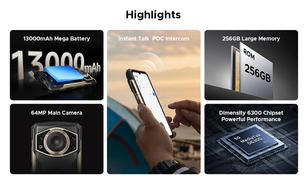 Global Version DOOGEE Fire 7 Ultra 5G Rugged Phone 32GB 256GB 13000mAh Battery Dimensity 6300 125dB Speake POC Walkie Talkie NFC