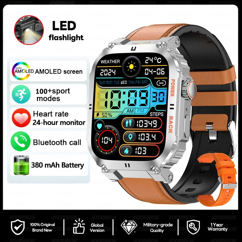 2025 New Outdoor Military Rugged Smart Watch Men's 1.91 Inch AMOLED HD Full Screen Touch LED Light Bluetooth Call Smartwatches