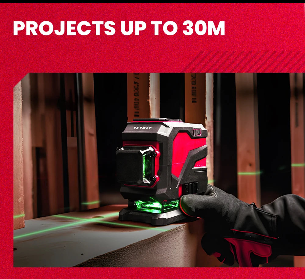 YEVOLT Laser Level Green Beam 12/16 Lines ±4° Self-leveling 3D 360° Horizontal and Vertical Measuring Tools - YVGLL4XS-Series
