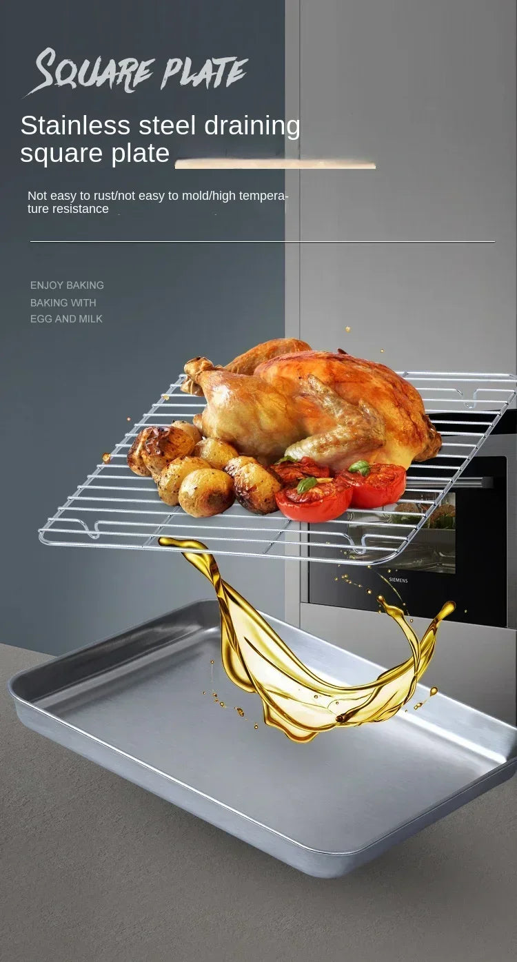 Stainless Steel Baking Pan Tray with Wire Rack Cake Baking BBQ Pan Tray Plate Oven Brownie Rack Cooking Roasting Grilling Tool