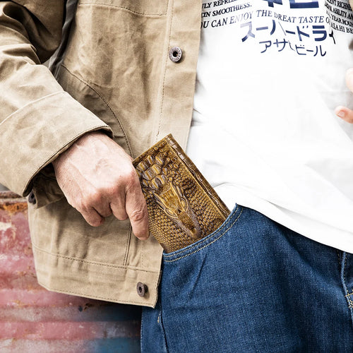 100%Leather men's wallet, leather short multi card bag, leather men's wallet, crocodile patterned wallet