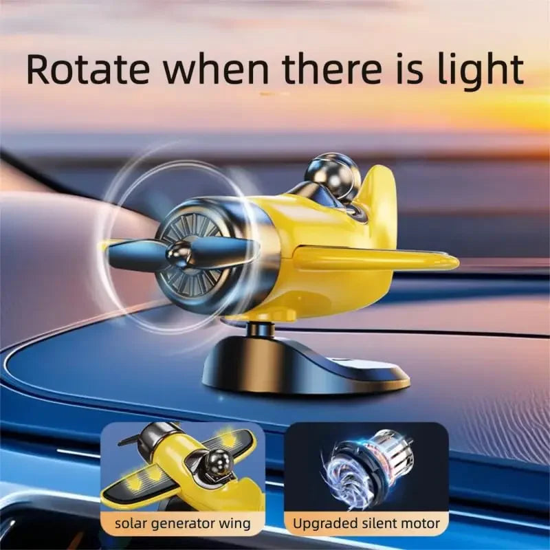 Car Solar Powered Rotating Airplane Decor Dashboard Windmill Spinner Creative Center Console Ornament Vehicle Accessories