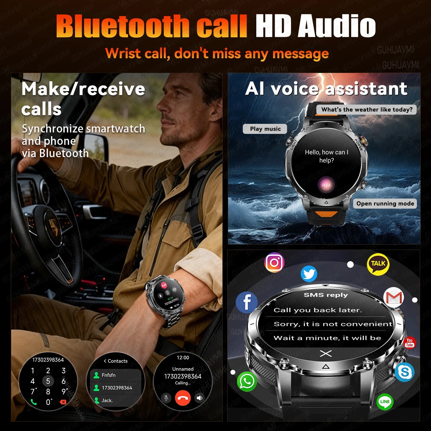2026 Hot New 1400mAh Extra-Large Battery SmartWatch Men Military Outdoor SOS Flashlight  Waterproof Heart Rate Sports Smartwatch