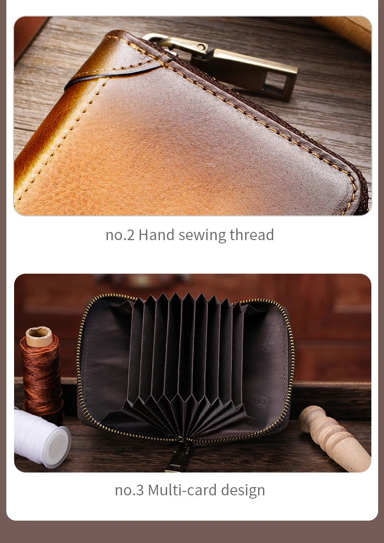 BULLCAPTAIN Genuine Card Bag Men's Casual Business Credit Card Holder Multifunctional RFID Anti-Theft 11 Card Slots Coin Purse
