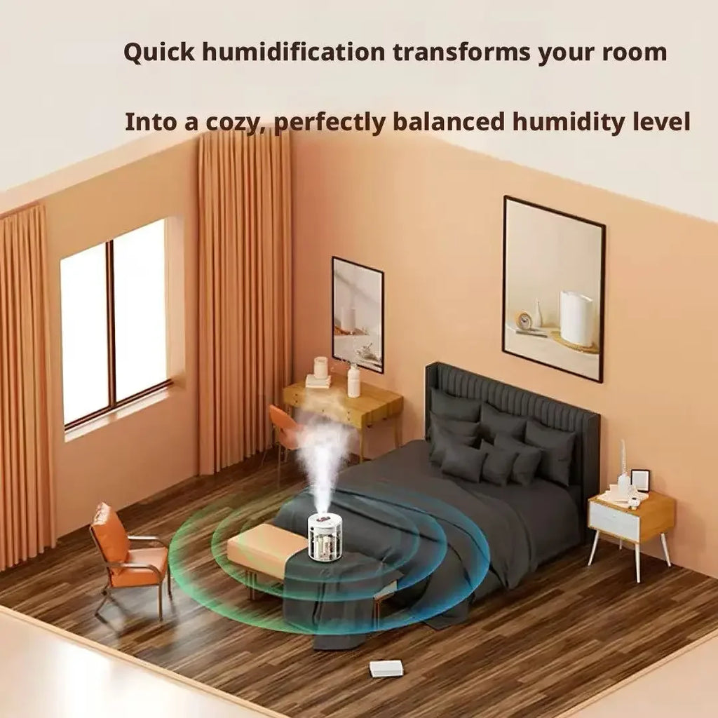 Portable Ultrasonic Humidifier 3 Spray Nozzles Digital Screen Night Light Large Water Tank Silent Aroma Diffuser for Home Use
