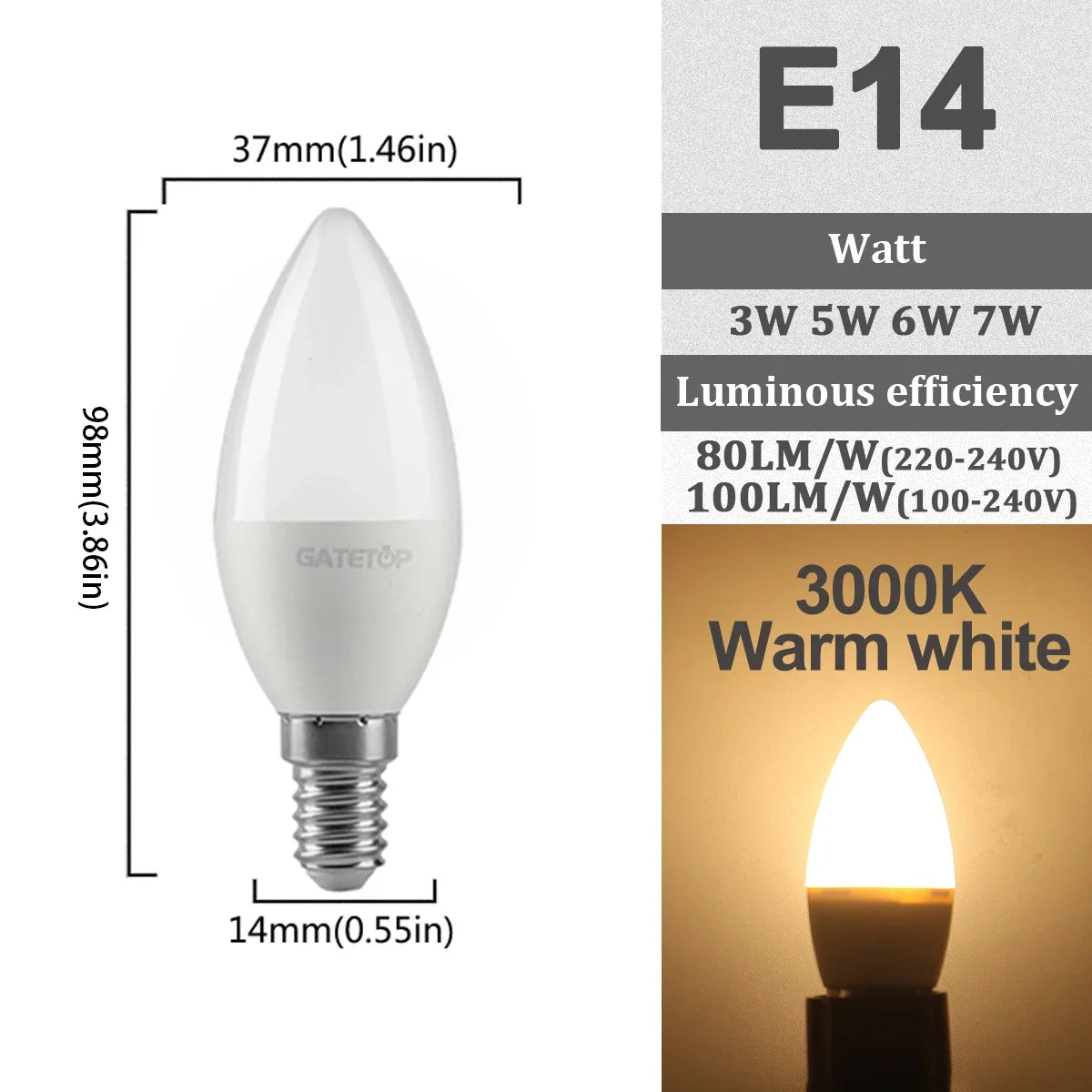 5-12pcs E14 E27 Led Bulb 220V 110V 3W 5W 6W 7W Warm Lighting 3000K 6000K Candle Lamp Led Chandelier Light for Home Decoration