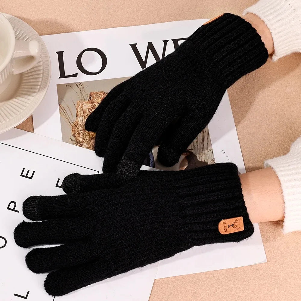 New Men's Warm Full Finger Gloves Winter Touchscreen Plus Fleece Gloves Men Women Thickening Wool Knitted Cycling Driving Gloves