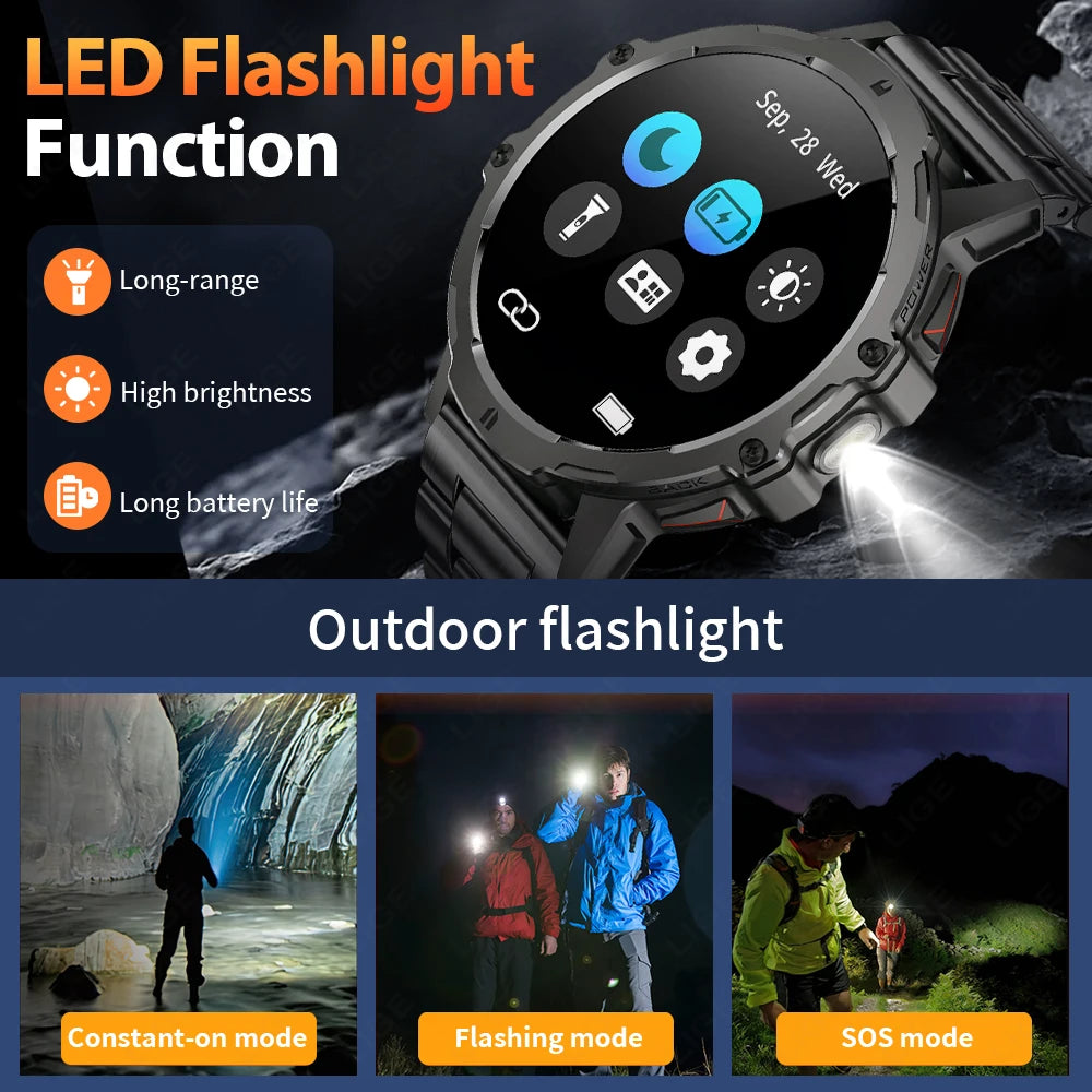 LIGE 2025 Military Grade 1000mAh Battery Smart Watch Men 3ATM Waterproof Bluetooth Call Men Sports Health Monitoring Smartwatch