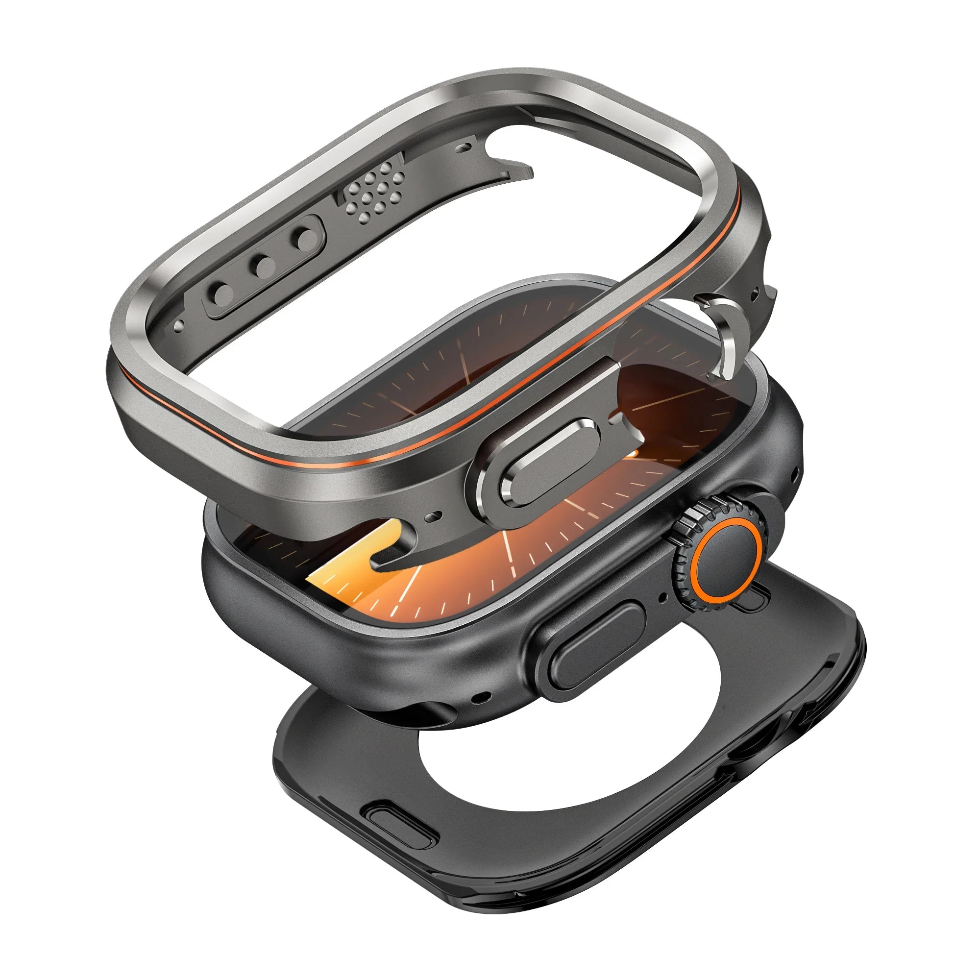 Halo Style Case for Apple Watch Ultra 2 3 49mm Metal Alloy Cover Hard Bumper for IWatch Ultra Full Protector Natural Black Color