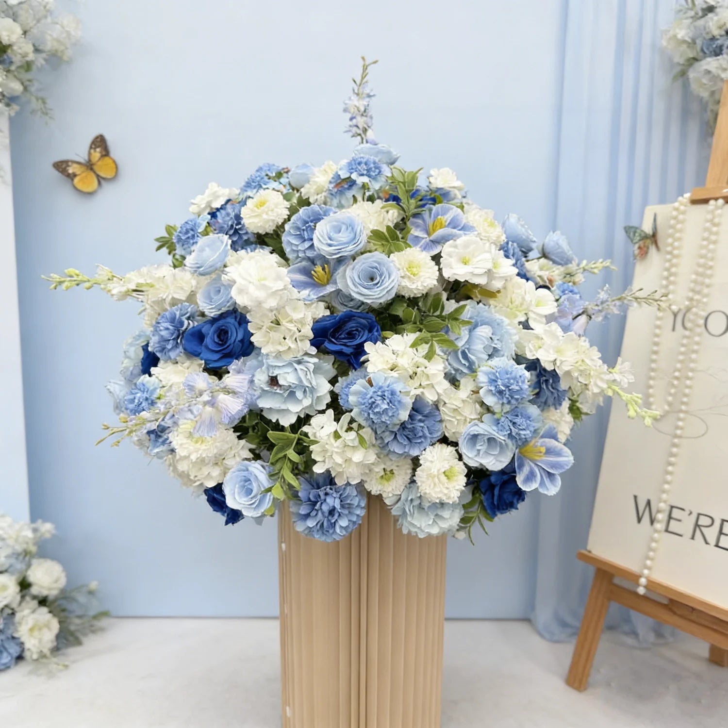 Blue Color Artificial Flower Ball Table Centerpieces Floral Arrangement Wedding Decoration Marriage Flower Bouquet Event Decor
