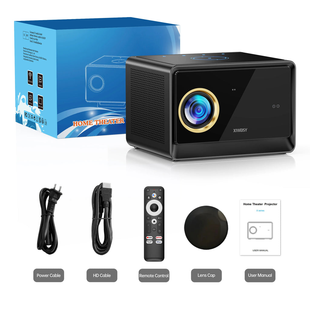 XIWBSY 4000ANSI Google TV Projector 4K Android 14.0 Sealed Optical Projector 52000Lumens WiFi6 Projector Google Voice Assistant