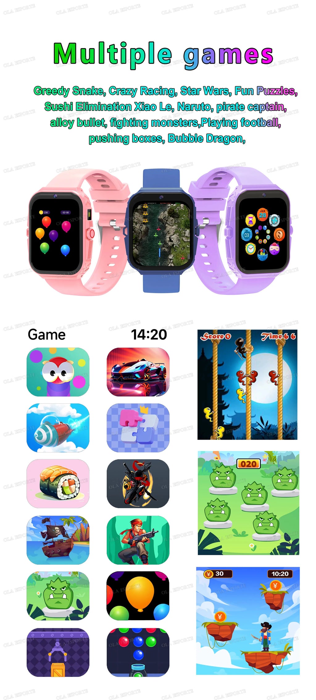 New Smart Watch For Children HD Touch Screen Camera 18 Games Sleep Monitoring Alarm Clock Calculator Birthday Gift Boy Girl HW12