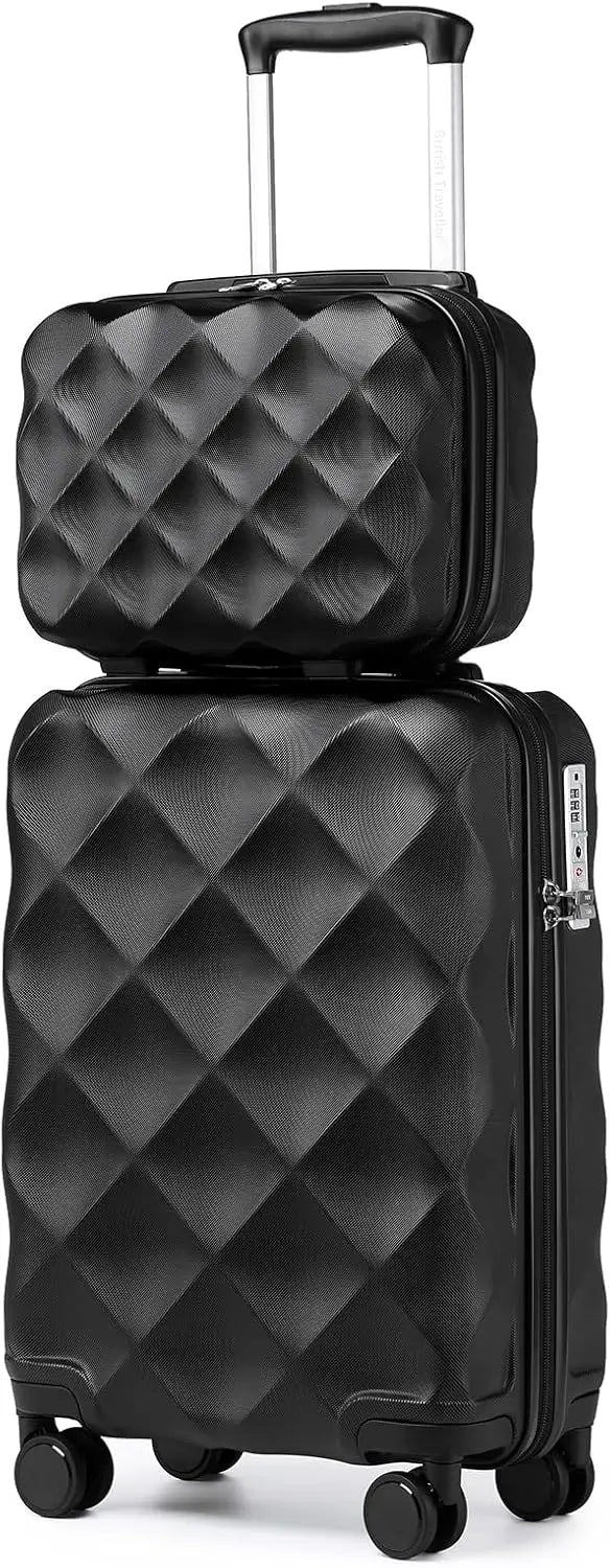 British Traveller 13/20 Inch 2-Piece ABS+PC Hard Shell Luggage Set, Airline Approved Carry-On Suitcases, TSA Lock, Scratch Resistant, Silent Spinner Wheels & Aluminum Telescopic Handle