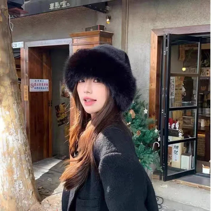New Plush Mongolian Hat Imitating Mink Fur, Thickened and Warm Basin Hat, Windproof and Cold Proof in Autumn and Winter