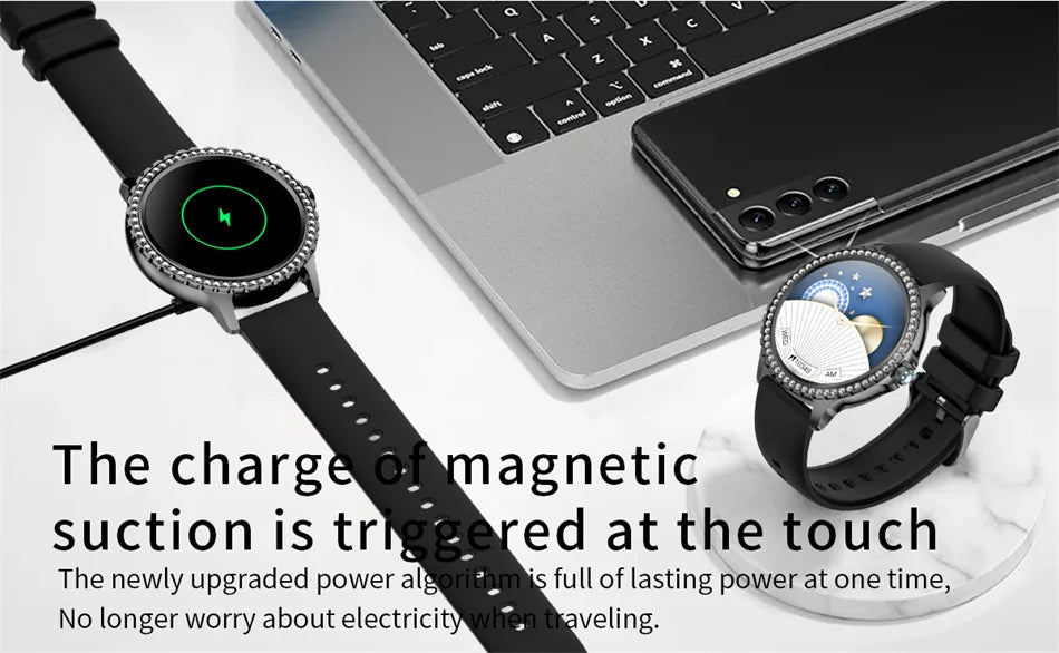 2026 New Fashion Women Diamond Watch 1.32 inch 360*360 HD Display Heart Rate Blood Oxygen Monitoring Bluetooth Call Smartwatch