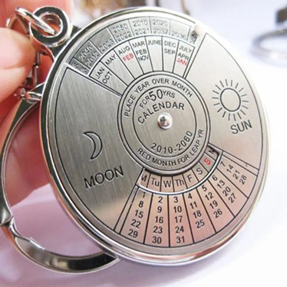50 Years Perpetual Calendar Keyring Keychain Silver Alloy Key Ring Keyfob Decoration 80U9
