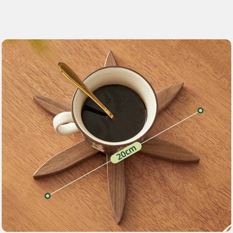 Wooden Tree Trivet & Star Coaster Set, Foldable Heat Resistant Pot Holders, Walnut Wood Table Trivet for Hot Dishes, Pots, Cups
