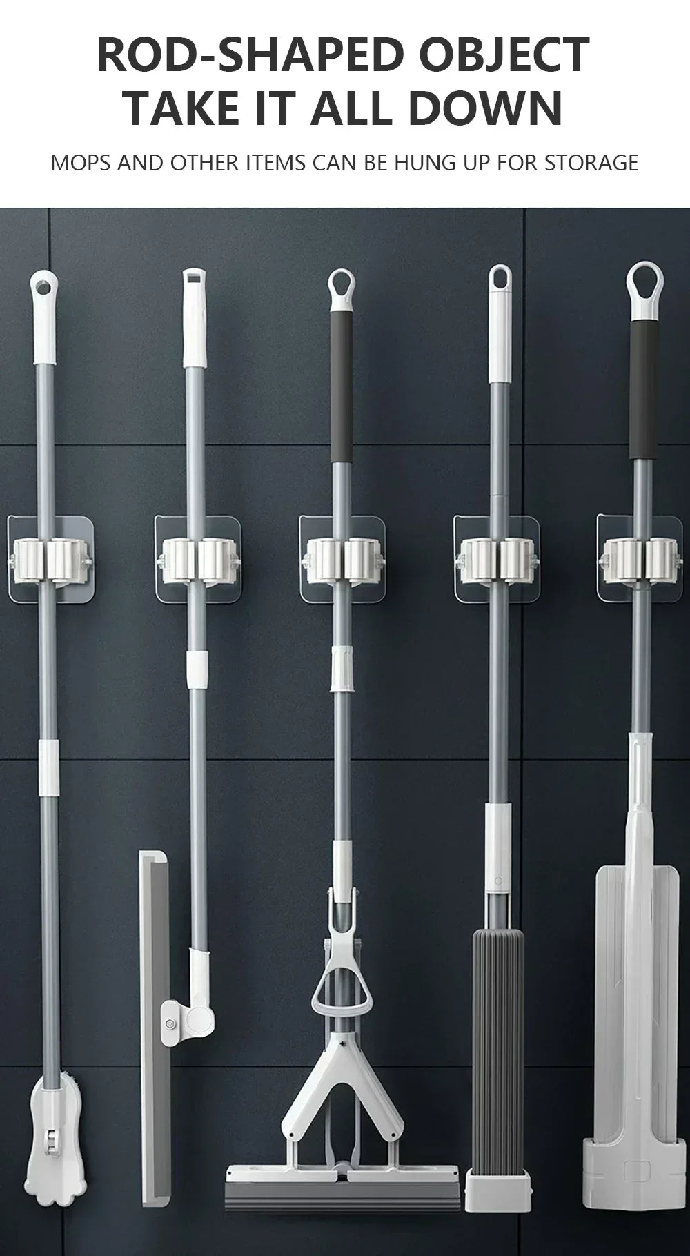 Home Storage Rack wall hanging shelf Bathroom  shower holder storage Traceless Hook Mop Organizer Waterproof Broom Hanger
