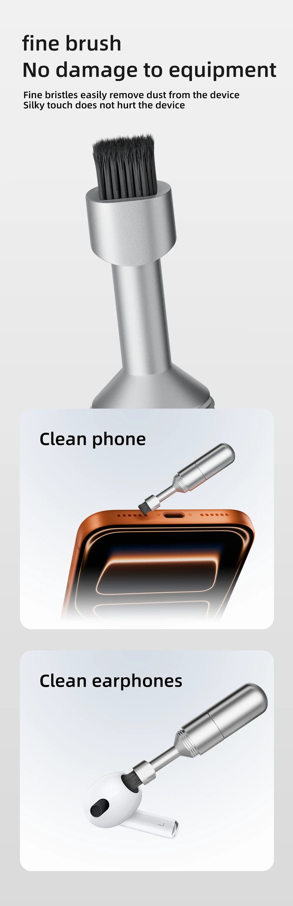 Cleaning brush card pick-up pin 2-in-1 cleaner portable keychain suitable for mobile phones speakers earpieces Bluetooth headpho