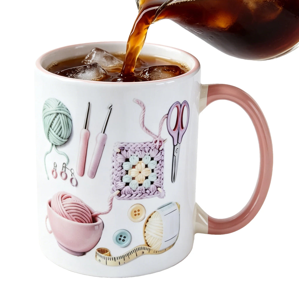 330ml Novelty Ceramic Coffee Mug Crochet Desk Decor Drinking Cup for Women, Adults, Yarn Lovers Home, Office, School, Tea, Milk