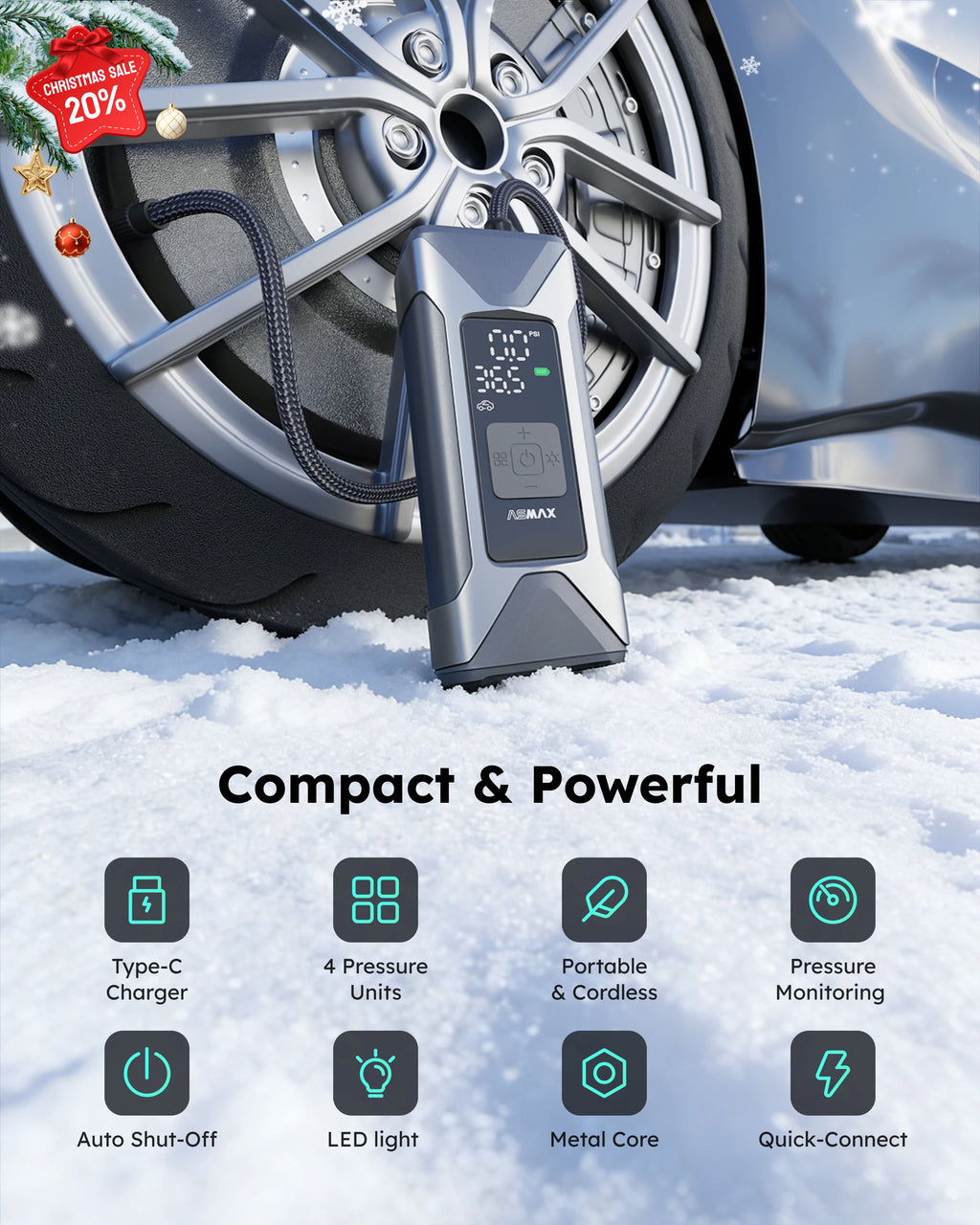 ASMAX 160PSI Portable Inflator Pump Motorcycle Air Pump 7500mAh Tyre Electric Inflator Pump for Car Bicycle Balls Air Compressor