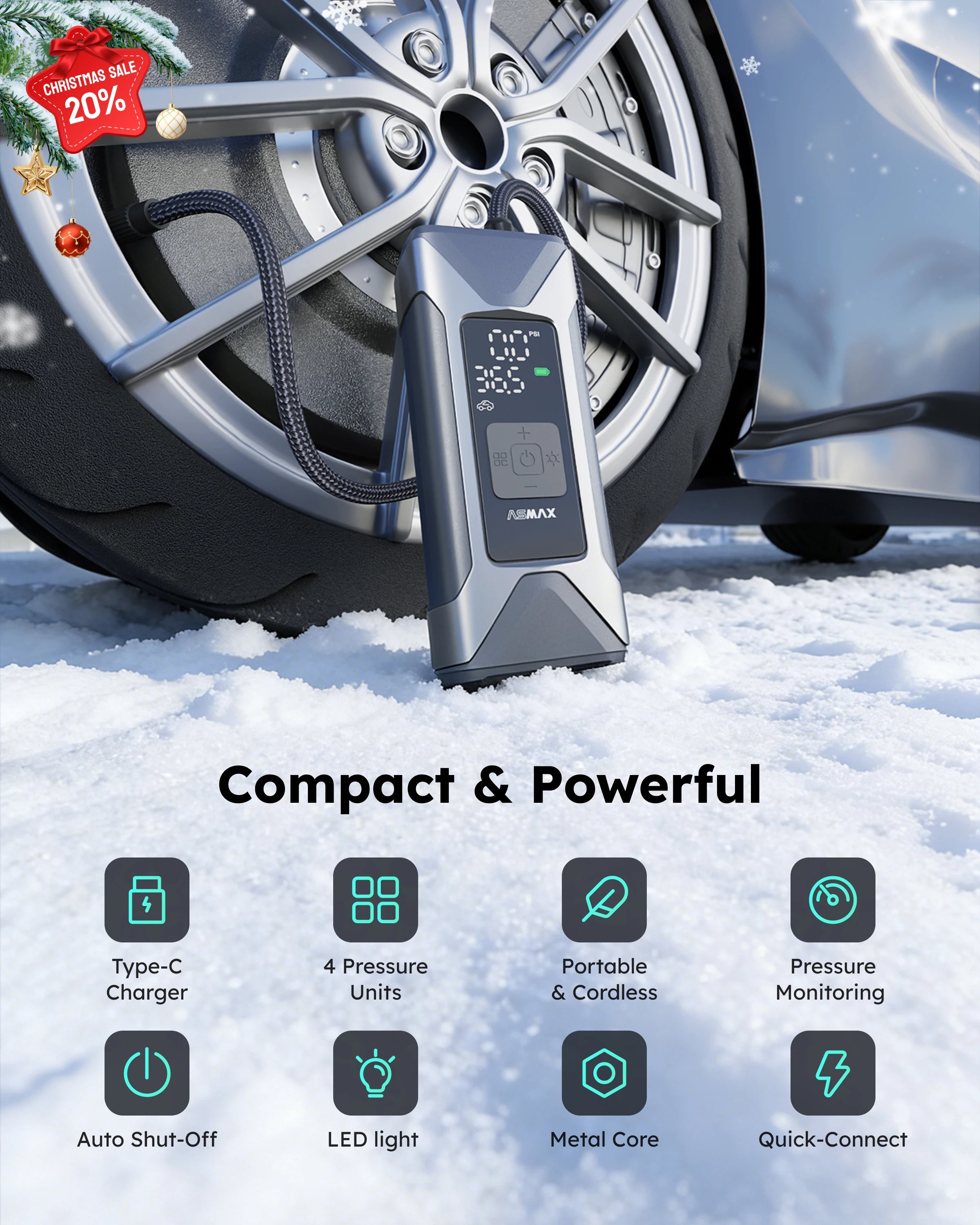 ASMAX 160PSI Portable Inflator Pump Motorcycle Air Pump 7500mAh Tyre Electric Inflator Pump for Car Bicycle Balls Air Compressor
