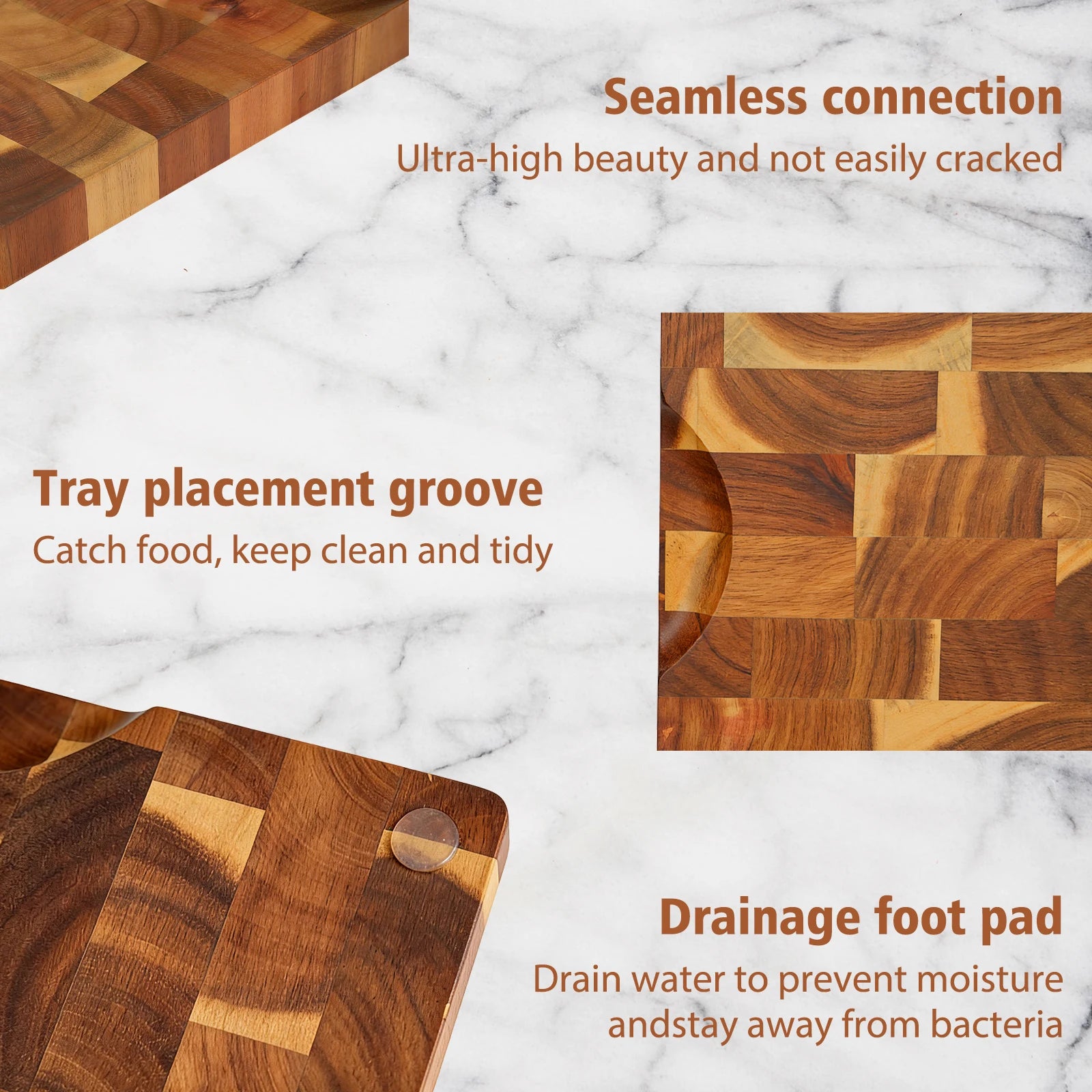 Acacia Wood End Grain Cutting Board, Reversible Kitchen Chopping Board, Multi-Purpose Serving & Prep Tray, Perfect for Kitchen and Dining Table, 1PK