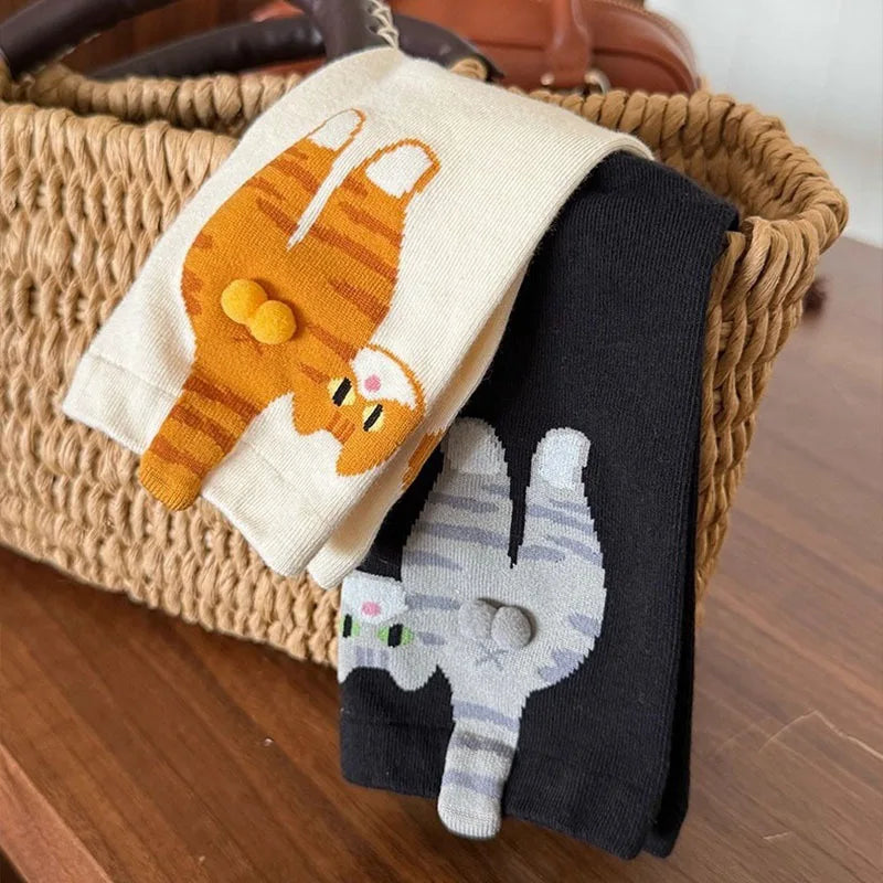 1/2pairs 3D Cute Cat Socks Black/White Funny Cat Socks Women Girl Mid-Tube Sleep Sock Cat Print Floor Sock