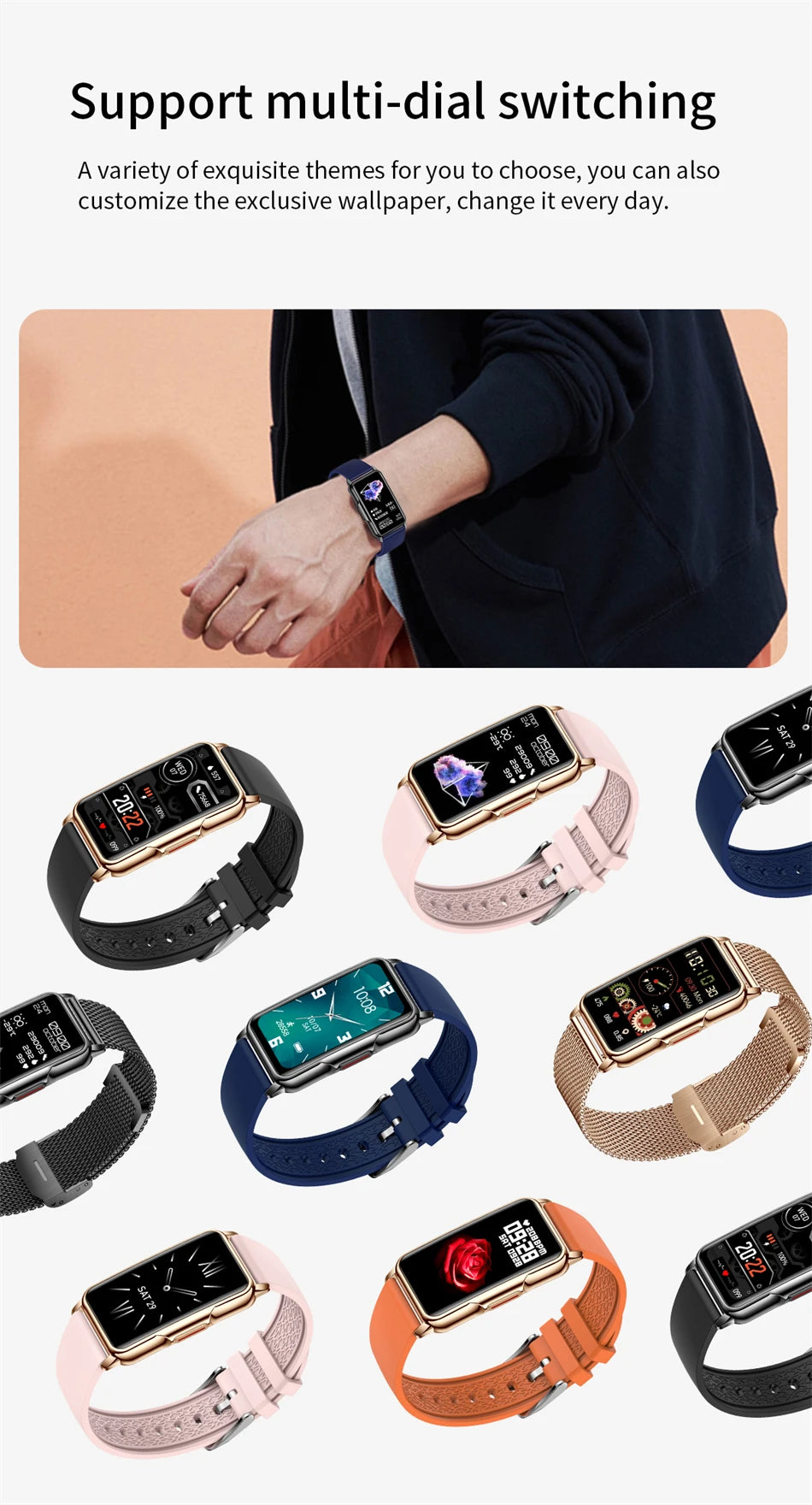 Smart Bracelet Women Smartwatch Men Heart Rate Blood Oxygen Waterproof Sport Fitness Smart Band Watch Call Reminder Ladies+Gift
