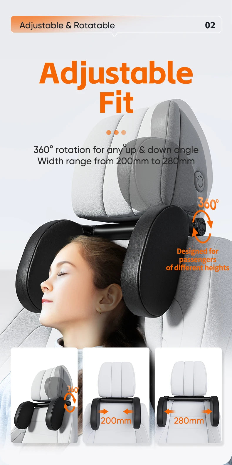 Memory Foam Car Pillow for Travel Adjustable Neck Support Cushion UniversalHeadrest for Passenger Seat