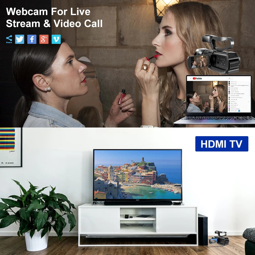 4K 60FPS Professional Camcorder for Photography 64MP WiFi Livestream Webcam Video Cameras 18X Digital Zoom YouTube Vlog Recorder