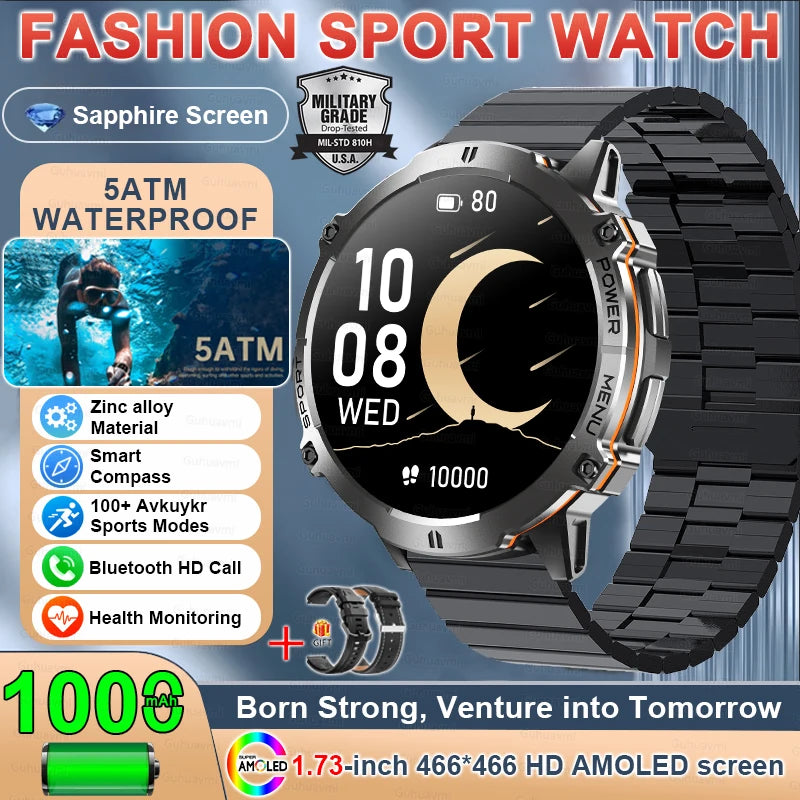 2025 New Military TREX3 1000mAh Battery Smart Watch 1.73-inch Screen 5ATM Waterproof GPS Altimeter Bluetooth Call Men Smartwatch